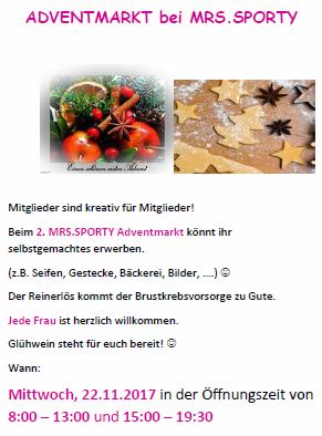 Adventmarkt bei Mrs. Sporty Informationsblatt Adventmarkt bei Mrs. Sporty Informationsblatt