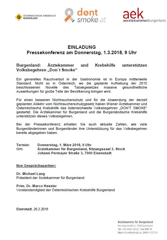 Don't smoke Einladung Pressekonferenz Don't smoke Einladung Pressekonferenz